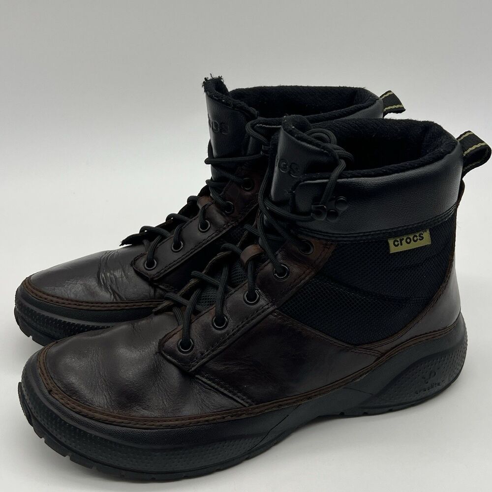 Crocs Men’s Brown  Leather Lace Up Ankle Boots Chukka Outdoor Croslite Sz 12